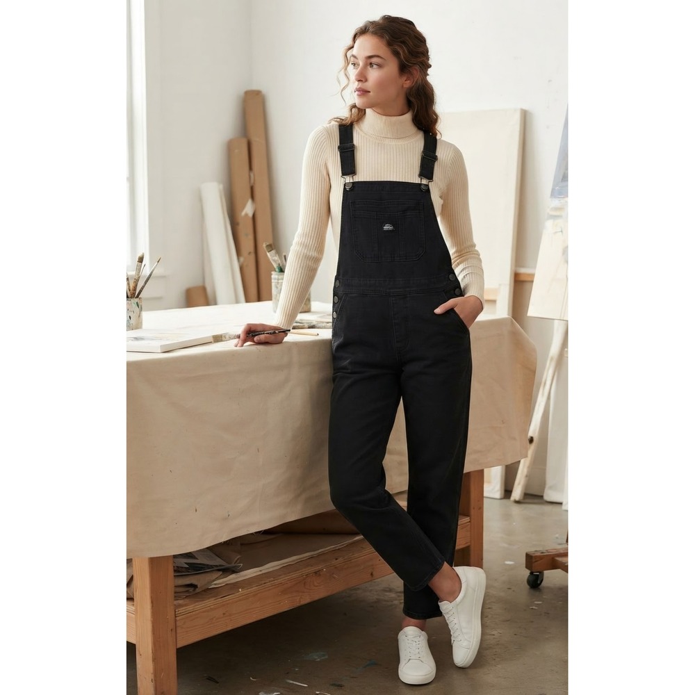 Pull&Bear Pacific Republic Black Denim Overalls Womens Size M Dungarees